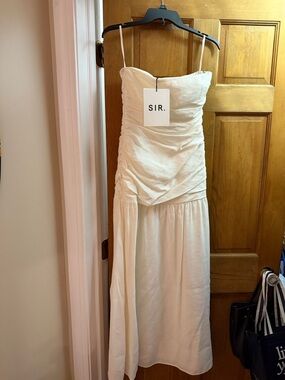 SIR the label Cream Strapless Ruched Midi Dress NWT